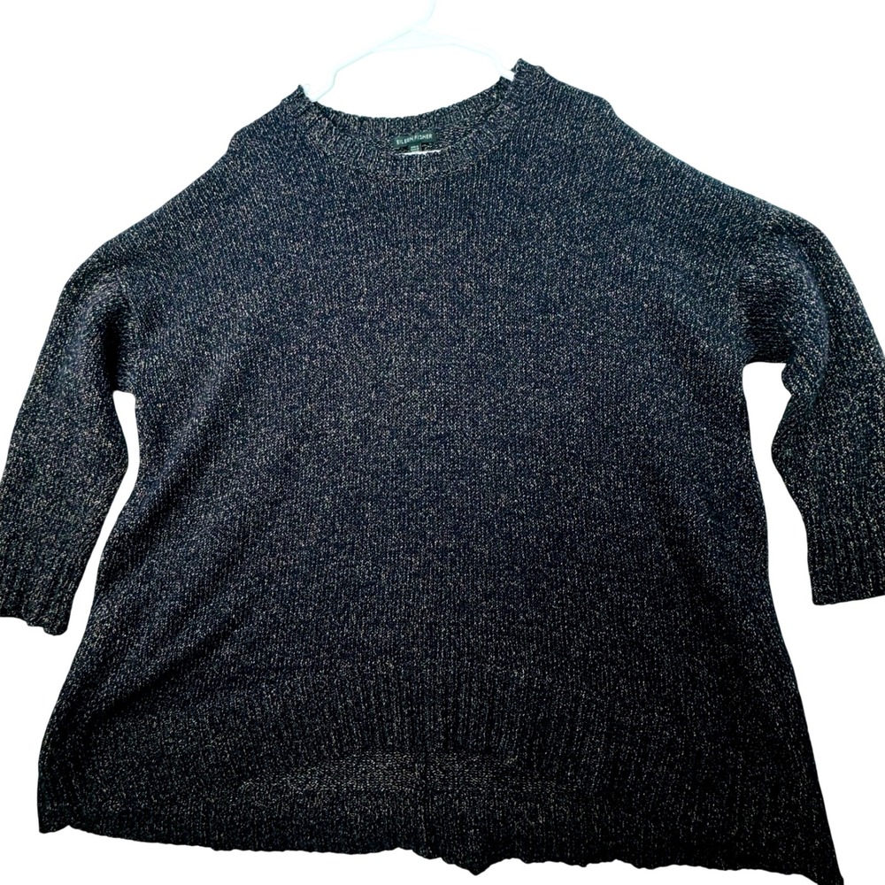 Eileen Fisher Wool Blend Sweater Women L/XL Navy Blue Italian Yarn Oversized‎